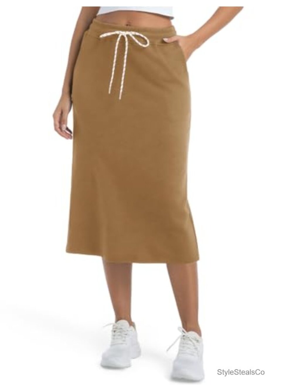 Women's High Waist Drawstring Midi Skirt with Pockets